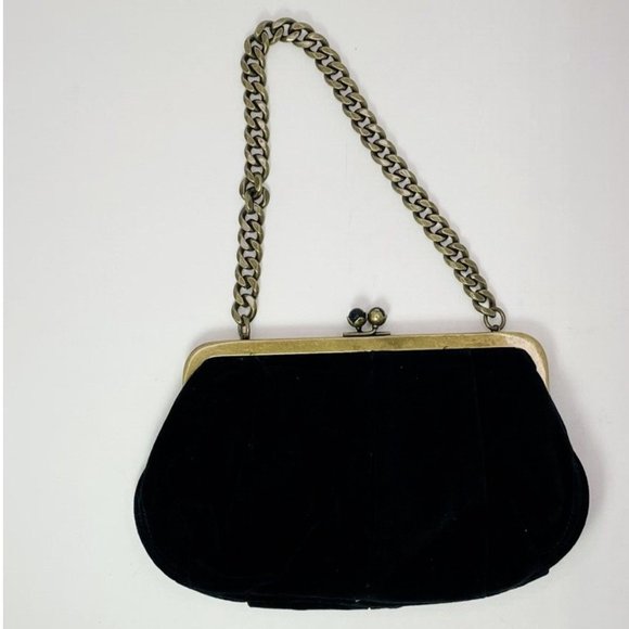 J. Crew Handbags - J Crew Black Velvet Handbag Clutch Purse w/ Heavy Brass Chain Clasp